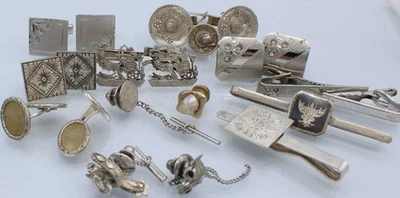 LOTE DE GEMELOS VINTAGE PLATA ESTERLINA 925 800 CORBATA TAC CLIP MÉXICO 92,5 g EGIPTO Foto 1 de 4