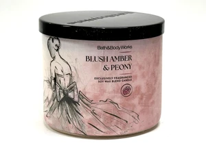 NEW 1 BLUSH AMBER & PEONY BATH & BODY WORKS SCENTED 3-WICK LARGE 14.5 OZ CANDLE - Picture 1 of 4