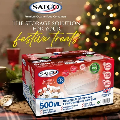 500ml x 250 SATCO CLEAR PLASTIC FOOD CONTAINER WITH LIDS MICROWAVE /FREEZER SAFE - Image 1 of 2