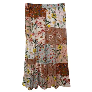 Falda T Tahari Pequeña Mediana Multi Floral Patchwork Niveles Maxi Boho Línea A - Imagen 1 de 13