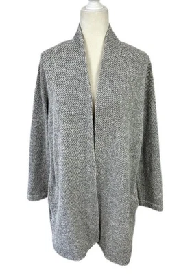 Chaqueta Tejida Eileen Fisher 100% Algodón Orgánico Talla L Abierta Negro Blanco Bolsillos Foto 1 de 4