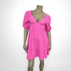 Neu mit Etikett Aerie Kleid Stufen Puffärmel rosa XS Sommer Urlaub - Bild 1 von 11