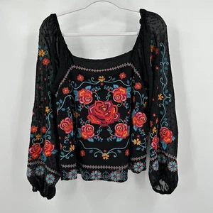 Besticktes Blumen Bauern Top Damen Größe M Bohemian Festival Milkmaid Cottage - Bild 1 von 6