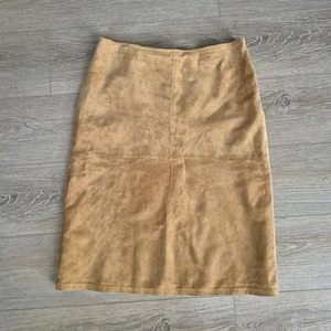 Halogen Sz 8 Genuine Suede Leather Beige Brown Suede Leather Skirt Lined Womens - Picture 1 of 8