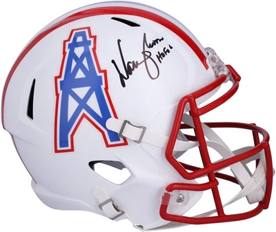Casco réplica firmado por Warren Moon Houston Oilers 1981-1998 con "HOF 06" Insc Foto 1 de 2