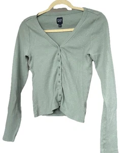 GAP Top Ribbed Cardigan Long Sleeve Shirt Sage Green Size Medium Cotton Blend - Imagen 1 de 7