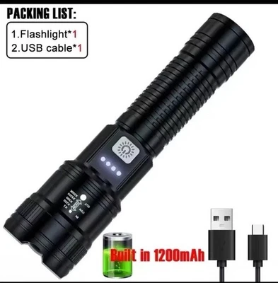 Linterna LED 2000lm USB Recargable con Pantalla - Exterior, Camping, Emergencia - Imagen 1 de 4