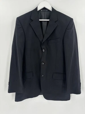 Emanuel Ungaro 西装夹克男式 38S/32W 黑色 100% 羊毛衬里口袋缺口 — 第 1/4 张图片