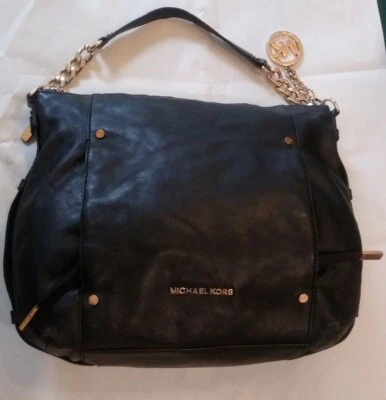 Michael Kors Stanthorpe  Black Leather Shoulder Bag Gold Chain Strap  - Image 1 of 4