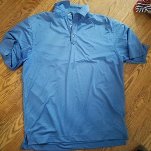 FOOTJOY GOLF Mens Sz Large Blue Light Blue Striped Short Sleeve Polo Shirt GUC - Picture 1 of 3