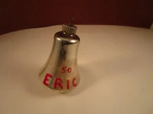 Campana adorno navideño vintage de vidrio mercurio plata azul brillante Brite Eric 50 - Imagen 1 de 5