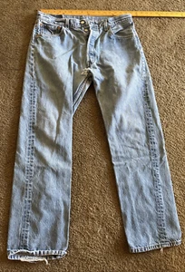 Vintage 1990’s Levi’s 501 XX Straight Fit Faded Denim Jeans Made In USA 34x27 - Picture 1 of 21