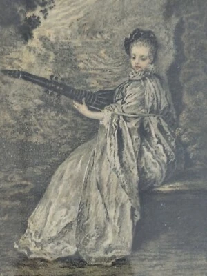 Estampe XIXème La Finette Antoine Watteau portrait jeune femme - Photo 1/4