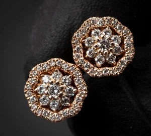 Men's Awesome Cluster Natural Moissanite Stud Earring Rose Gold Plated Silver - Picture 1 of 7