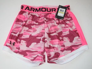 UA Under Armour Girl's Youth M YM Shorts Short Pants Pink Camo Print Logo - Picture 1 of 1