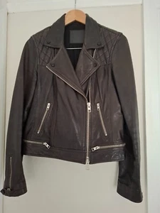 ALLSAINTS Conroy Women's Leather Quilted Biker Jacket UK 12/US 8 Black/Grey - Picture 1 of 13