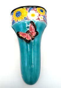 VTG Ceramiczny wiszący na ścianie kieszonkowy wazon donica kwiaty motyl japonia