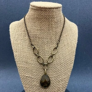 SAQ Avon Necklace Pendant As Is Bronze Teardrop Marbled Swirled Faceted Oval - Picture 1 of 12