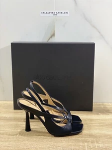 Aldo Castagna Sandalia Mujer Lea de Cuero Negro de Tacón Lujo Sandalia 36 - Imagen 1 de 7