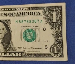 Five Of A Kind 8s Fancy Serial Number Trinary One Dollar Bill H88788387A - Bild 1 von 3