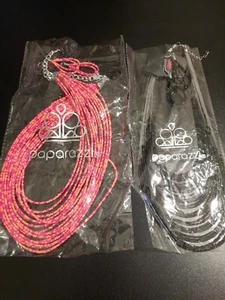 Paparazzi Jewelry Seed Bead Necklaces Lot of 2 pink orange black - Picture 1 of 3