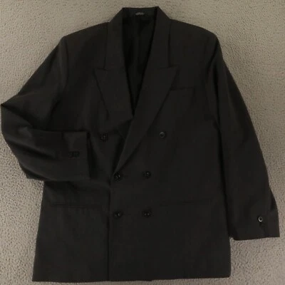 Винтажный двубортный жакет M серый вересковый полиэстер саржи блейзер пик лацкан 40R - Изображение 1 из 4