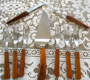 9pc set Kirk's Sheffield Forged Cutlery Bakelite Handle Forks Bar Knife Server - Picture 1 of 10