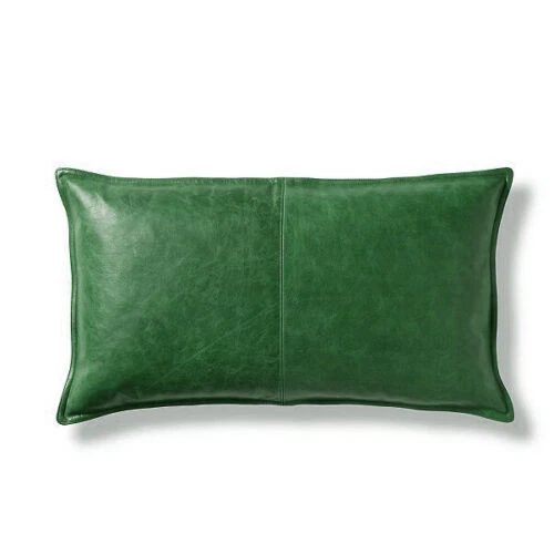 Cushion Genuine Soft Lambskin Stylish Cover Leather Decor Green Pillow - Image 1 of 3