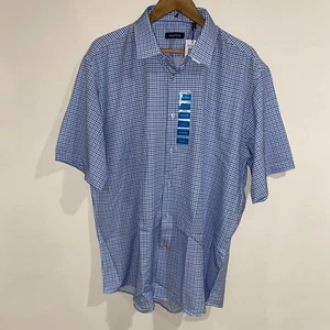 Nautica Performance Stretch Short Sleeve Button Up Shirt Size 2XL Blue Check - Picture 1 of 4