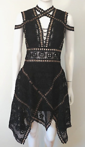Thurley Merry Lace Cold Shoulder Party Dress Embellished Gothic Designer XS 6