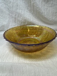 Vintage INDIANA GLASS Cesta Tejido Cuenco Caléndula Iridiscente Tejido Tex Carnaval 9" - Imagen 1 de 8