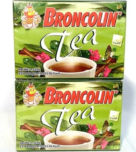 2 Broncolin Herbal Tea. Cold Cough Congestion and Flu Relief 25 Bags / 1.32 Oz  - Picture 1 of 6