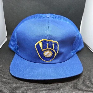 Milwaukee Brewers TWINS Unisex Baseball Trucker Hat Blue Embroidered Vintage 80s - Picture 1 of 5