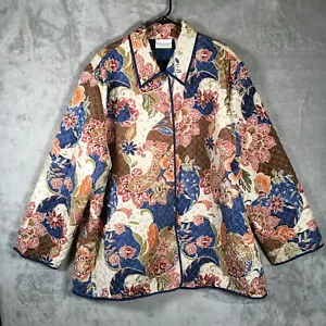 Vtg Alfred Dunner 100% Silk Quilted House Coat Robe Blazer Floral Paisley 24W - Picture 1 of 10