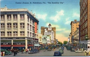 Leinen Postkarte Straßenansicht St. Petersburg, FL Florida Central Ave alte Autos Kress - Bild 1 von 2
