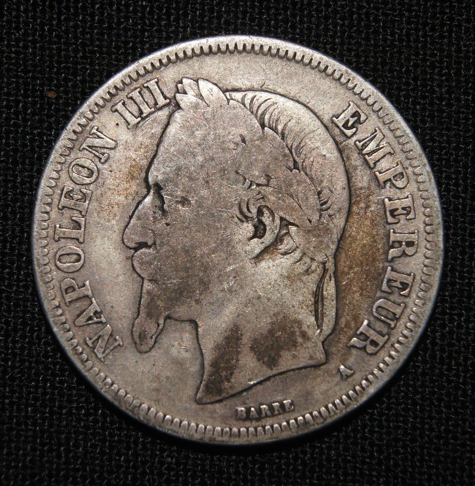 Francia 2 Francos 1866 Napoleón III - 1er Año, Plata Foto 1 de 2