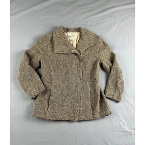 Emanuel Ungaro Wool Blend Tweed Jacket Size 8 Brown Black Asymmetrical Full Zip  - Picture 1 of 7