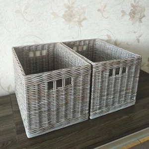 Grey-beige rectangular wicker storage basket, Laundry basket, Shoe basket - Picture 1 of 9
