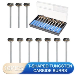 10pcs 1/8'' Shank Tungsten Carbide Rotary Burr Bit Set Cutting Carving For Metal - Picture 1 of 18
