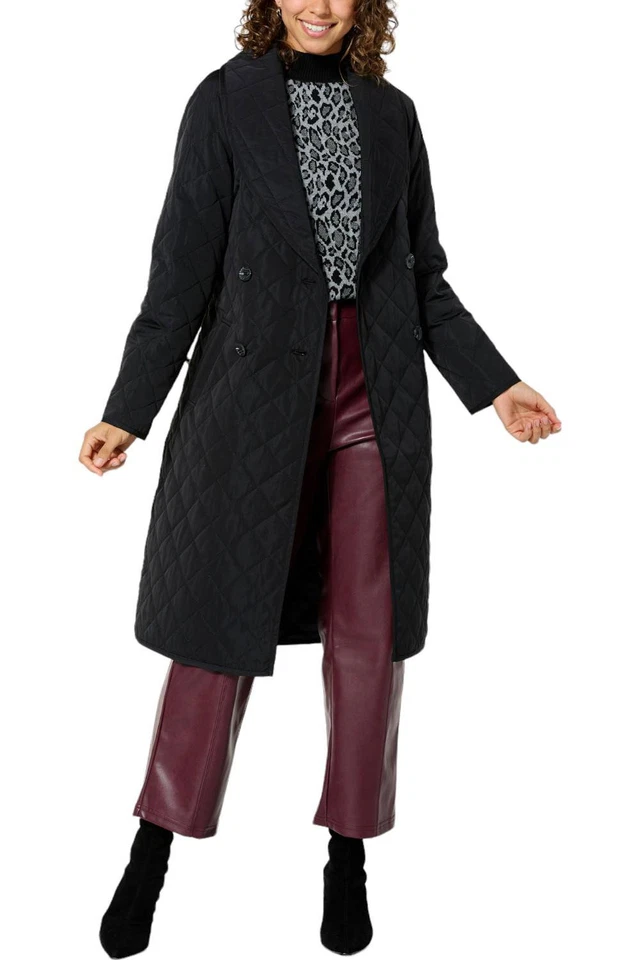 kathy ireland Fashion 360 Ever Artanis Quilted Shawl Collar Coat Black - Image 1 of 1