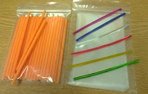 50 x 114mm ORANGE PLASTIC LOLLIPOP STICKS CAKE POP KIT INCLUDES BAGS & TWIST TIE - Picture 1 of 1