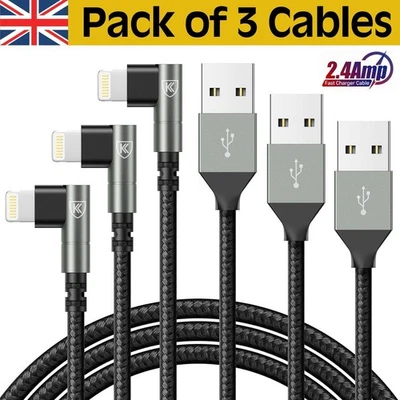 Heavy duty Right Angle 90 degree USB Charger Cable Data Lead For iPhone iPad UK - Image 1 of 4
