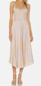 Vince Rainbow Wash Slip Cami Midi Dress Sz L Pink Cream Spaghetti Straps Satin - Picture 1 of 14