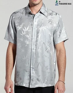 Camicia a maniche corte in pura seta con charmeuse jacquard bambù - Foto 1 di 7