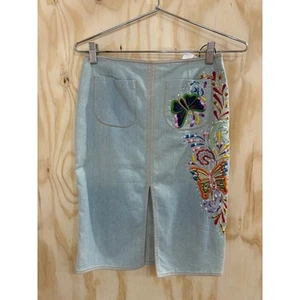Vintage Christian Dior Denim Embellished Embroidered Butterfly Skirt - Picture 1 of 2