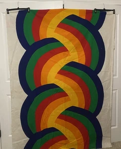 Vintage Stoff lang geflochten Regenbogen Muster 100% Baumwolle 98" x 58" -- 70er Mod - Bild 1 von 18