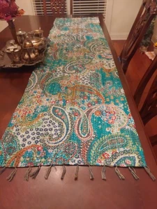 Handmade Indian Cotton Table Runner  Dining Table Scarf  Yaar's Trading Company - Picture 1 of 3