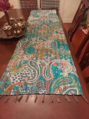 Handmade Indian Cotton Table Runner  Dining Table Scarf  Yaar's Trading Company - Image 1 of 3