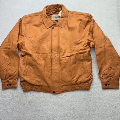 Chaqueta de cuero Lucky para hombre XL marrón tostado cuero genuino bombardero bolsillos con cremallera Foto 1 de 4