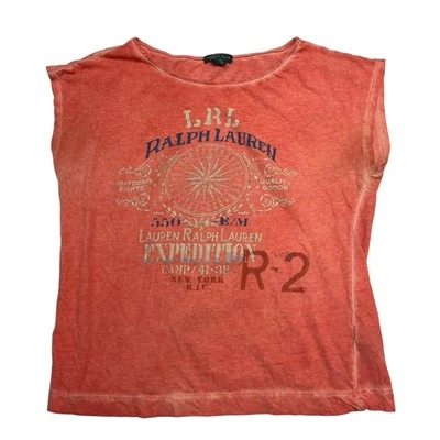 LRL Lauren Jeans Camiseta Mujer L Rosa Gráfico Campamento Nueva York Brújula Preppy Foto 1 de 4